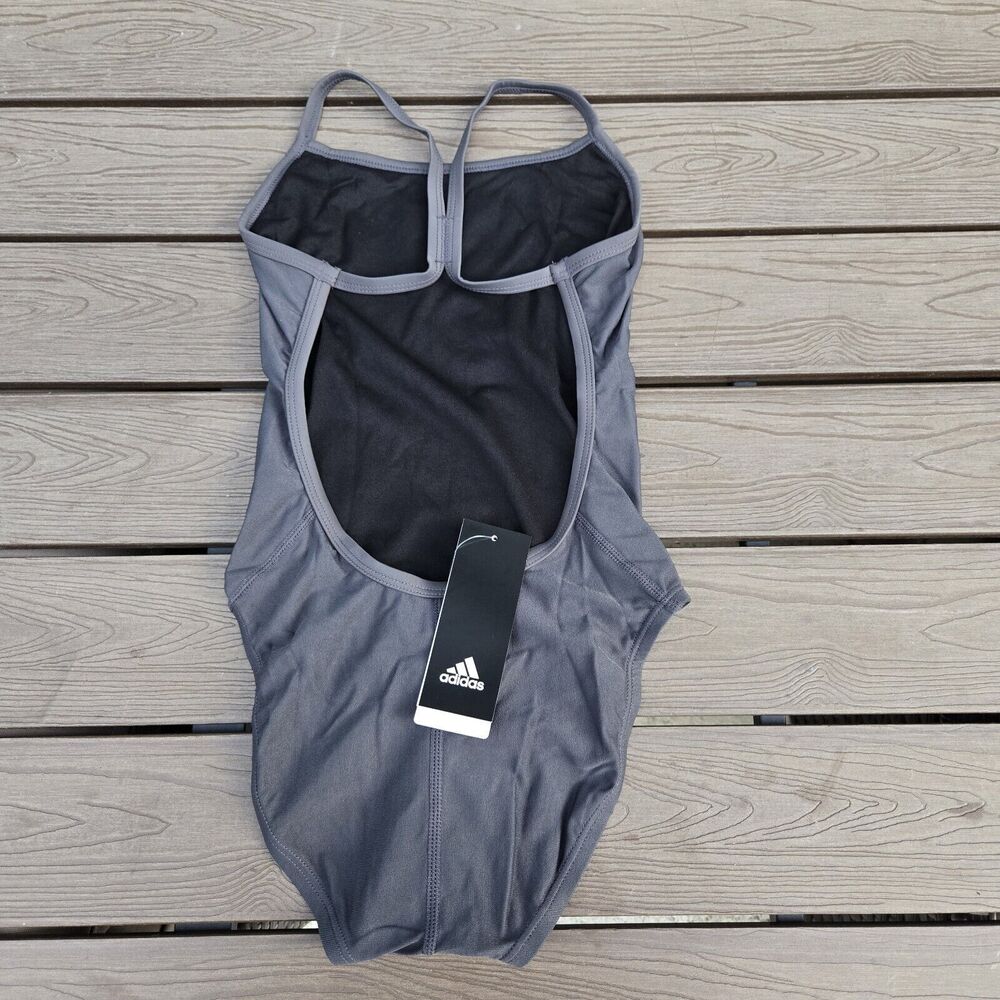 Adidas Girls C-back Infinitex Gray/black 1 pc Swimsuit  Size 22 NEW - Picture 2 of 3
